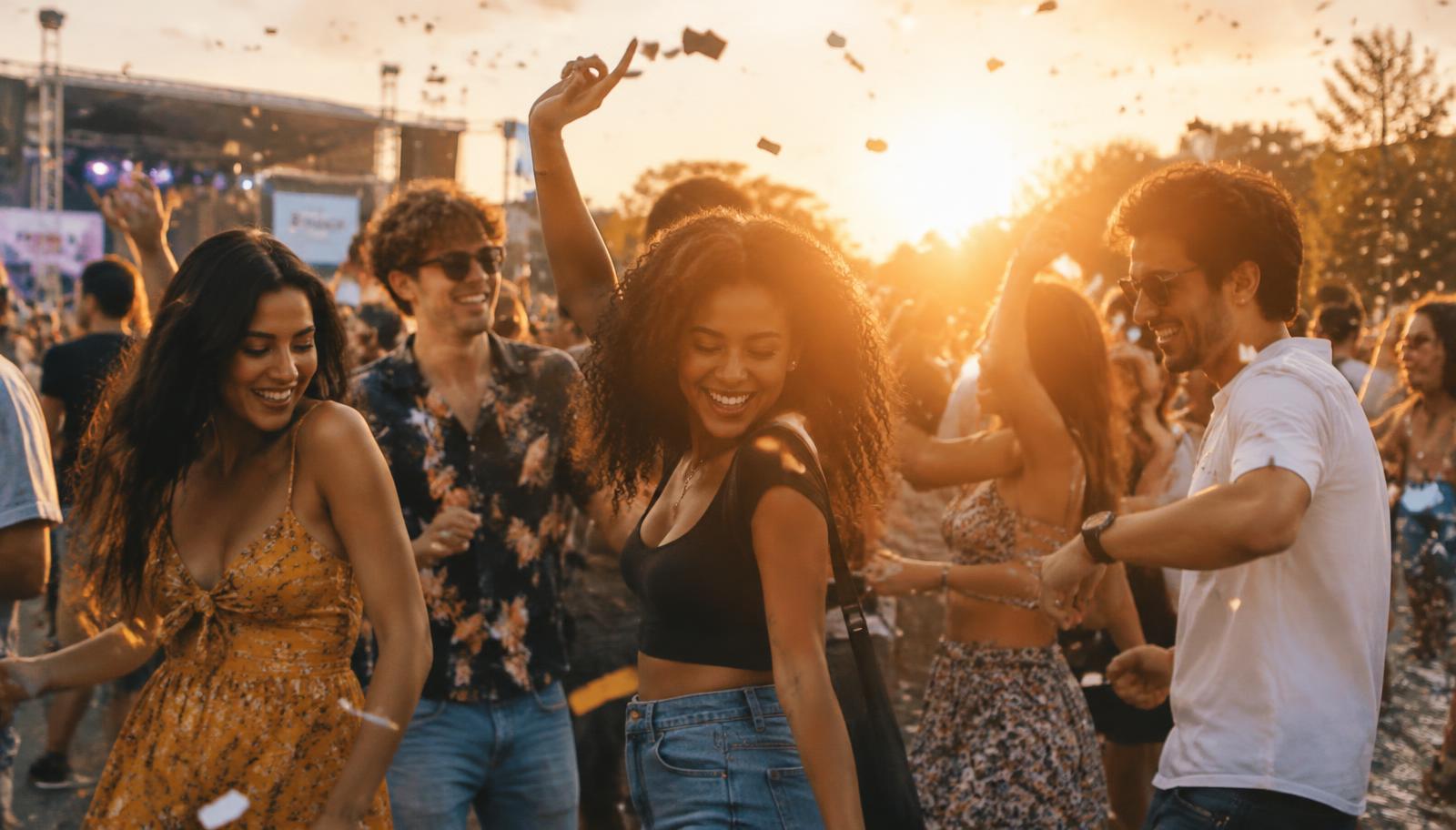 Friends celebrating at a festival